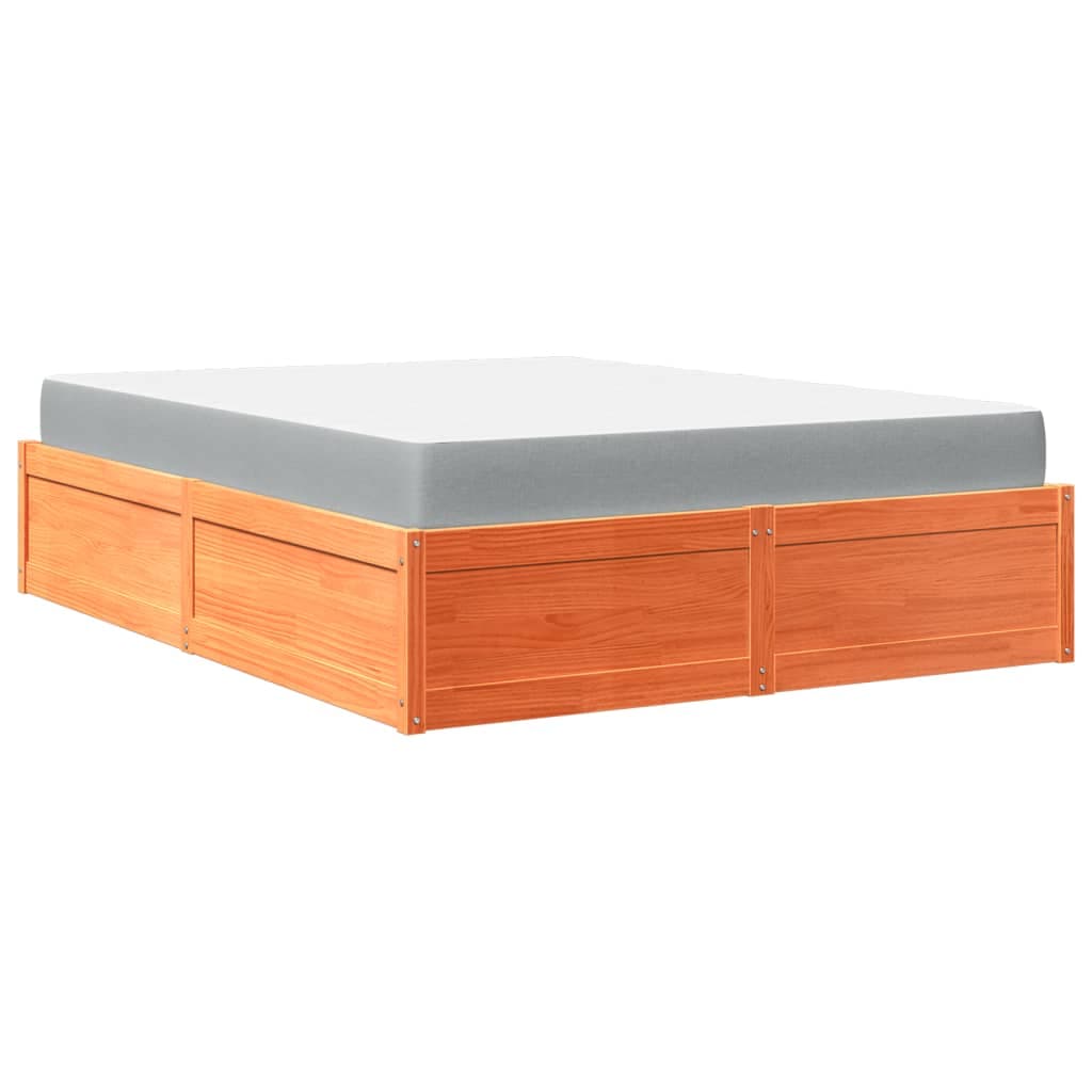 vidaXL Cama com colchão 160x200 cm madeira pinho maciça castanho-mel