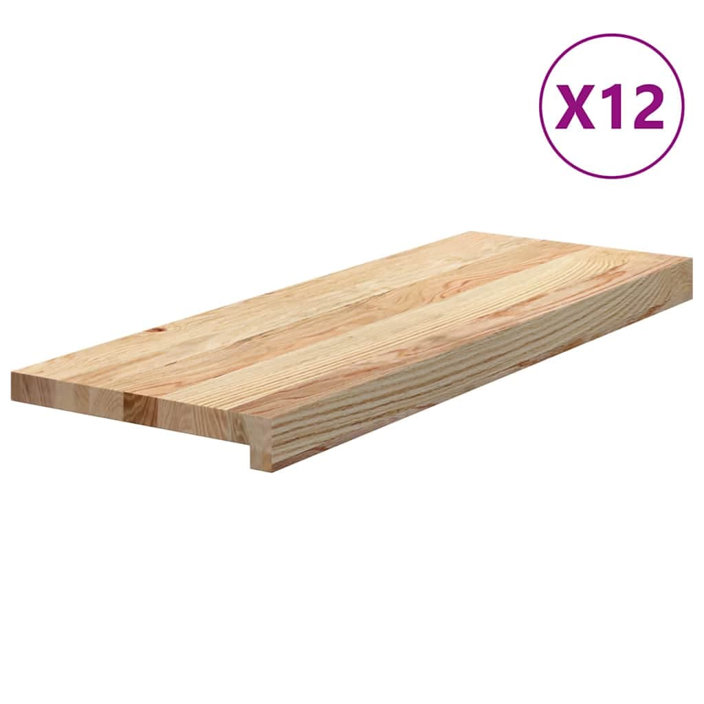 vidaXL Tapetes de escada 12 pcs 70x25x2 cm carvalho maciço não tratado