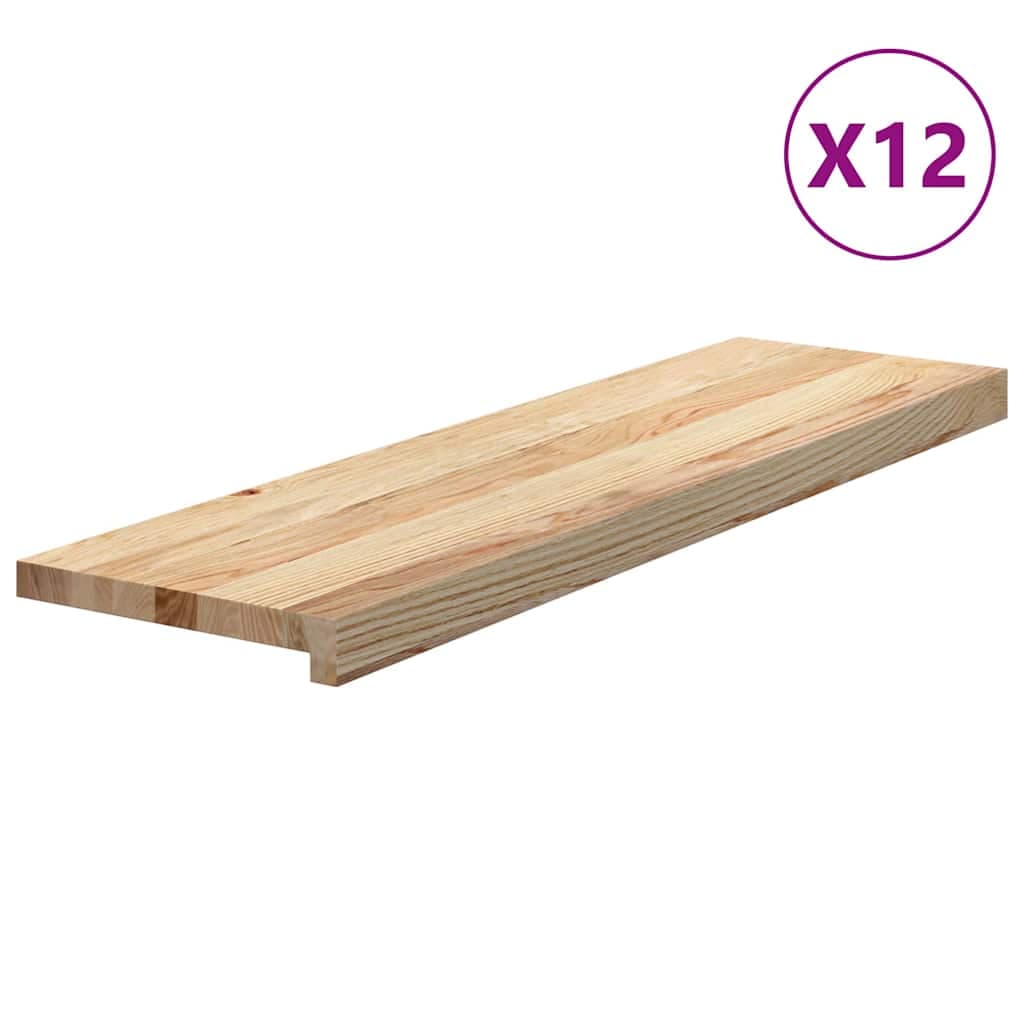 vidaXL Tapetes de escada 12 pcs 90x25x2 cm carvalho maciço não tratado