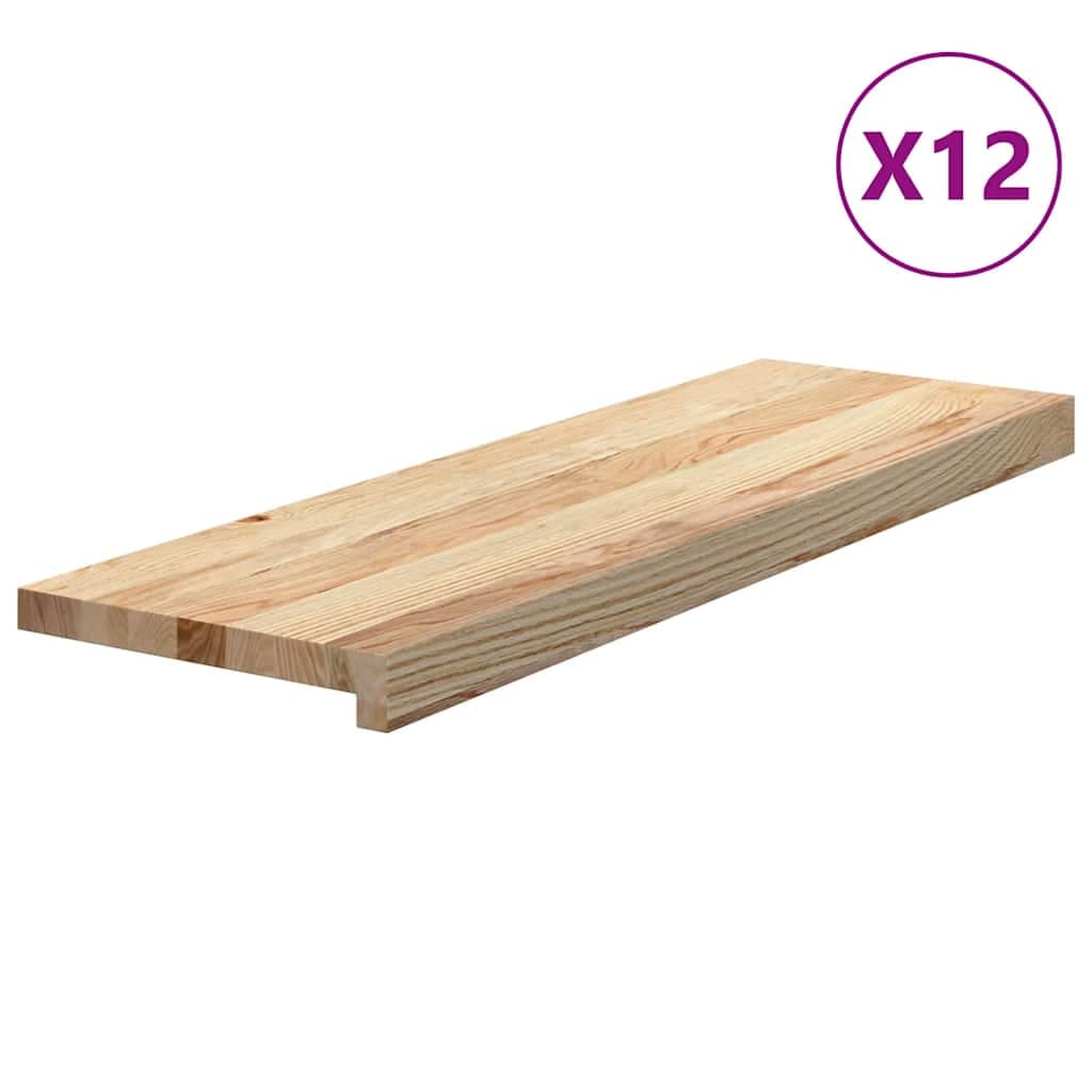 vidaXL Tapetes de escada 12 pcs 80x30x2 cm carvalho maciço não tratado