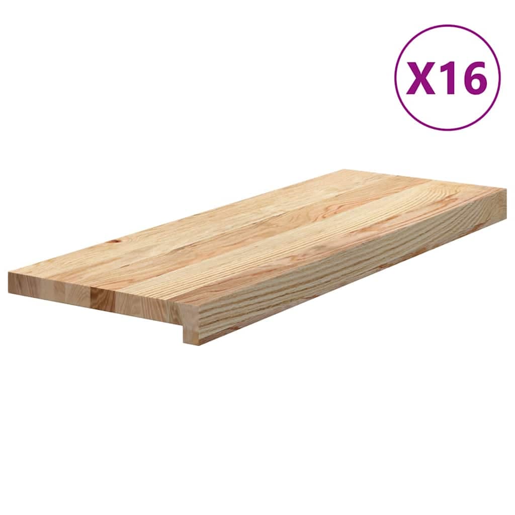 vidaXL Tapetes de escada 16 pcs 70x30x2 cm carvalho maciço não tratado