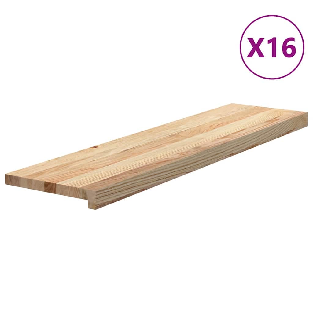 vidaXL Tapetes de escada 16 pcs 100x30x2cm carvalho maciço não tratado