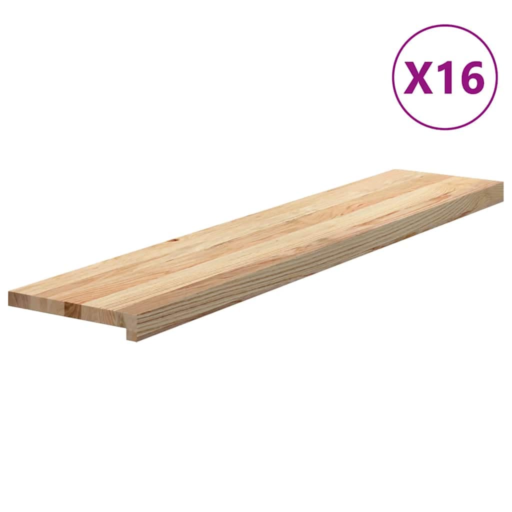 vidaXL Tapetes de escada 16 pcs 120x30x2cm carvalho maciço não tratado