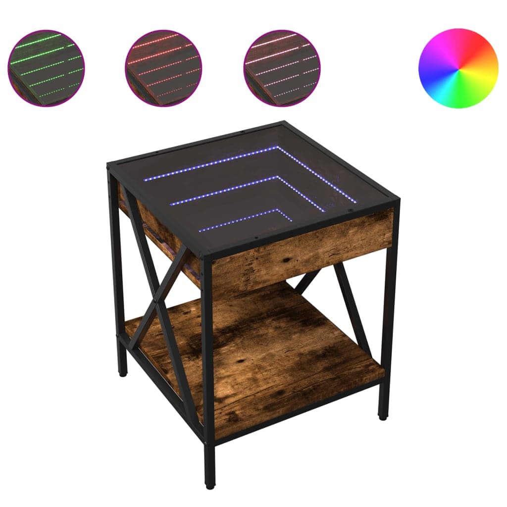 vidaXL Mesa de Cabeceira com led Infinity 40x40x49 cm Carvalho Fumado - 2124732540