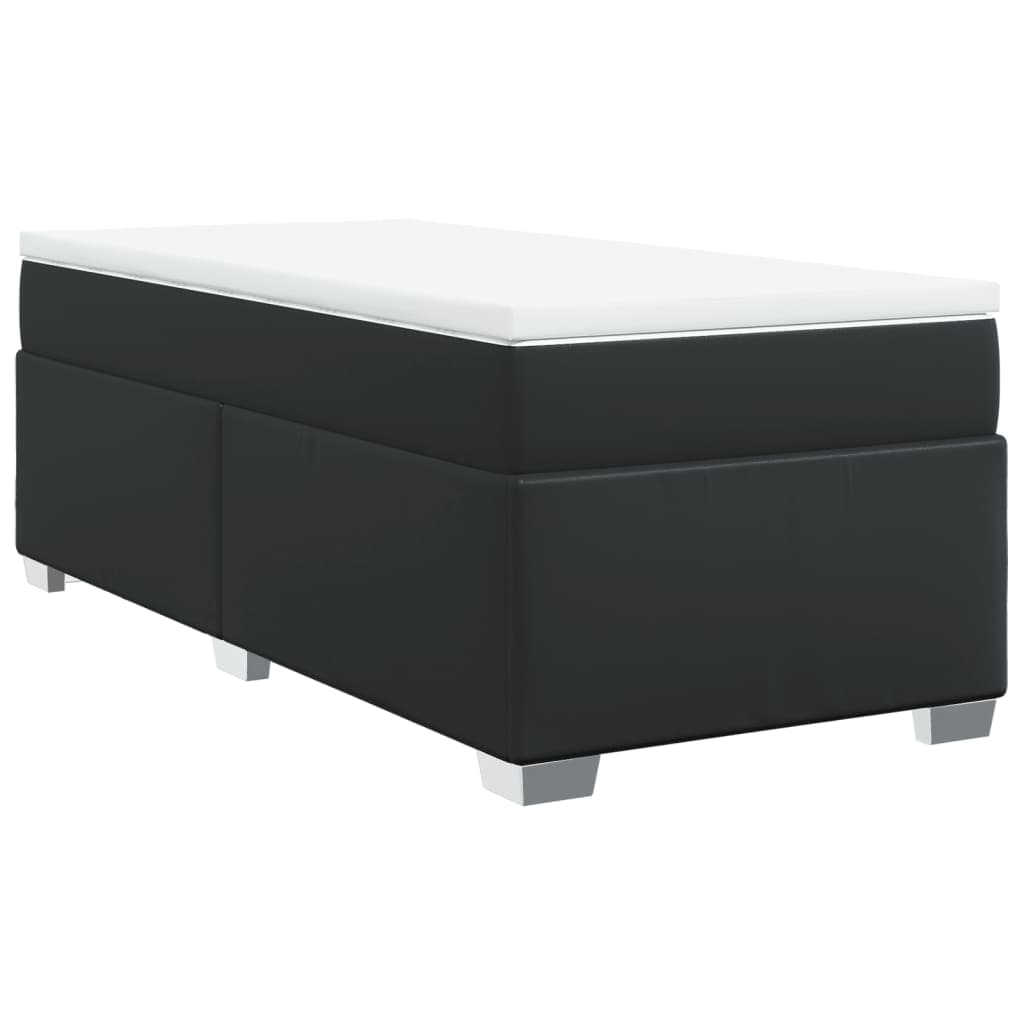 vidaXL Cama com molas/colchão 90x200 cm couro artificial preto