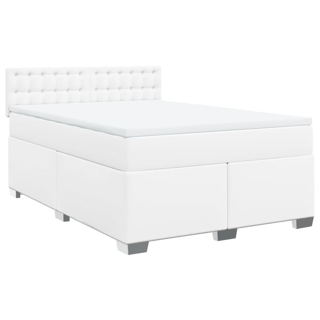 vidaXL Cama com molas/colchão 160x200 cm couro artificial branco