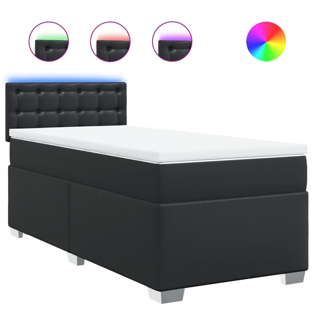 vidaXL Cama com molas/colchão 90x190 cm couro artificial preto
