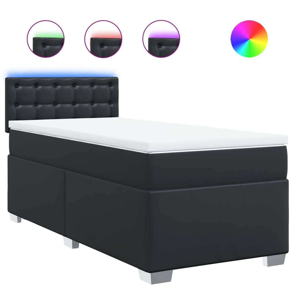 vidaXL Cama com Molas/colchão 100x200 cm Couro Artificial Preto - 3803804753