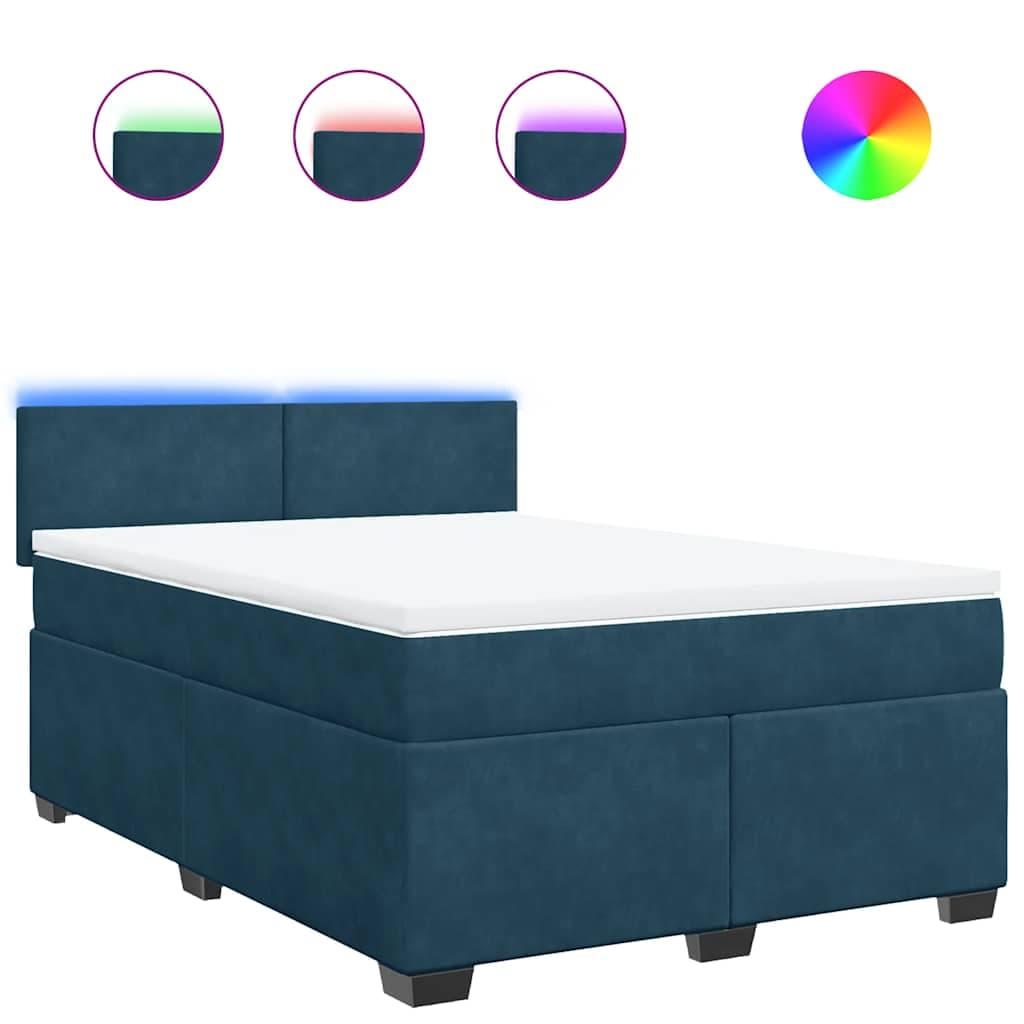 vidaXL Cama Boxspring com Colchão 140x190 cm Veludo Azul - 3901484052