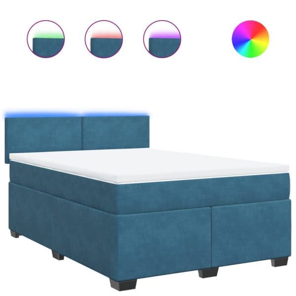 vidaXL Cama Boxspring com Colchão 140x190 cm Veludo Azul - 3901484052