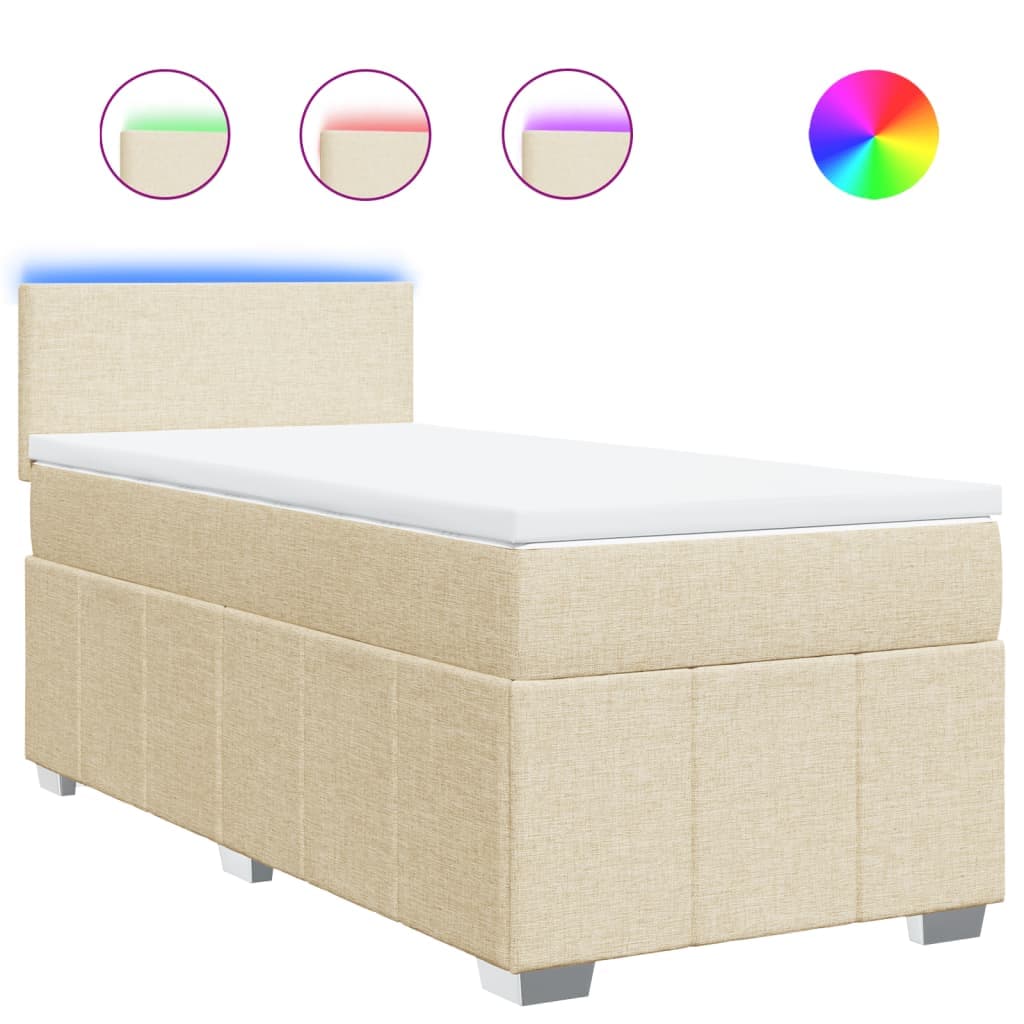 vidaXL Cama com molas/colchão 90x190 cm tecido cor creme
