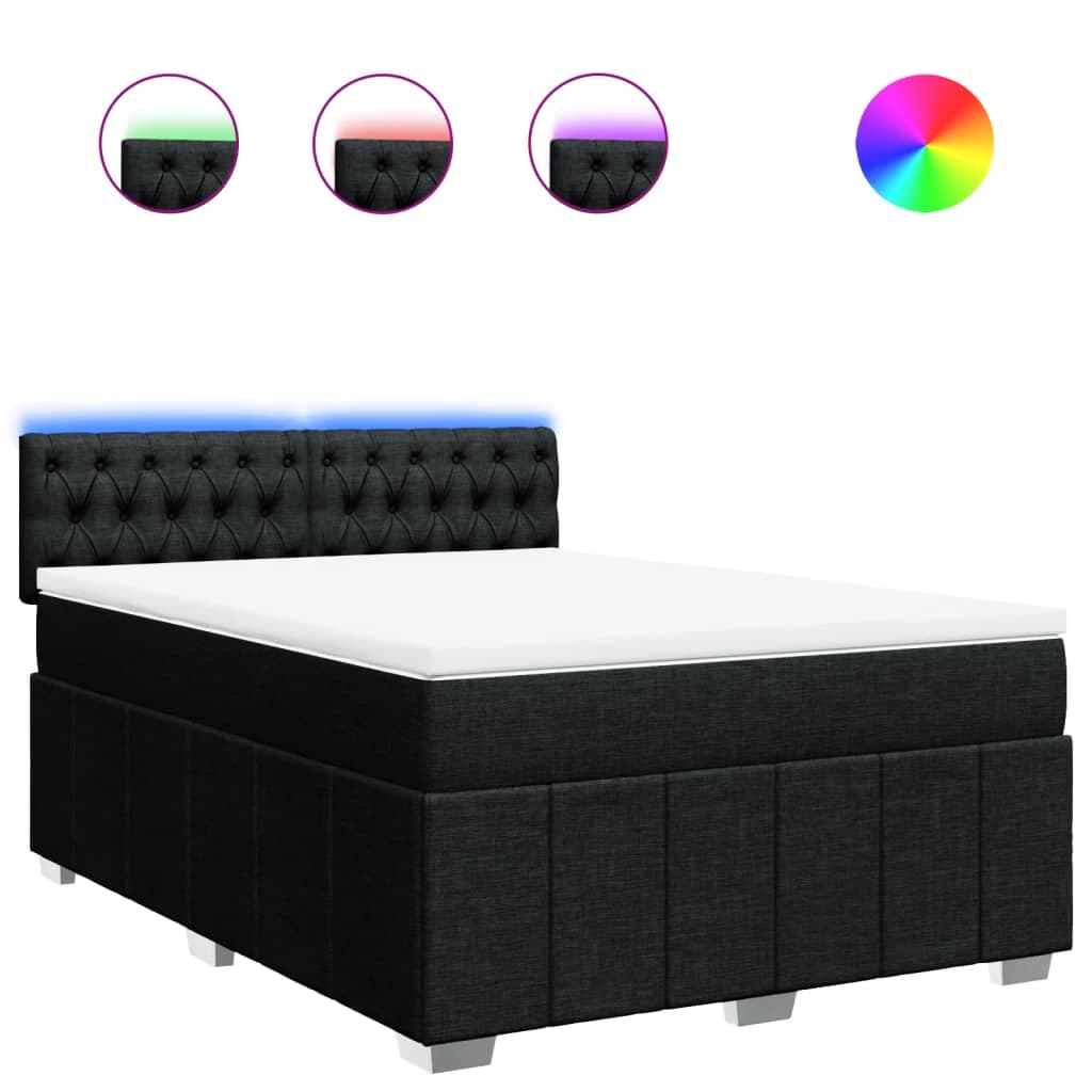 vidaXL Cama com Molas/colchão 140x200 cm Tecido Preto - 1423874822