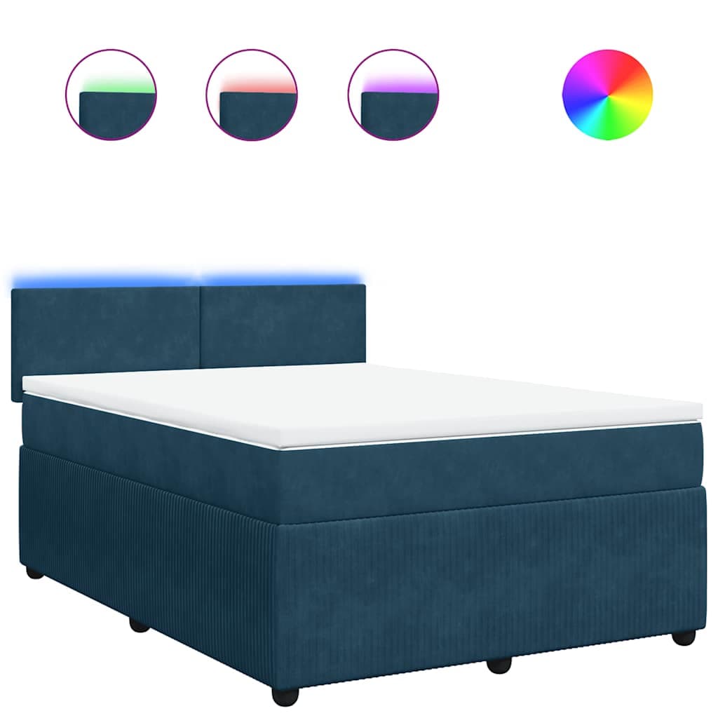 vidaXL Cama boxspring com colchão 140x190 cm veludo azul