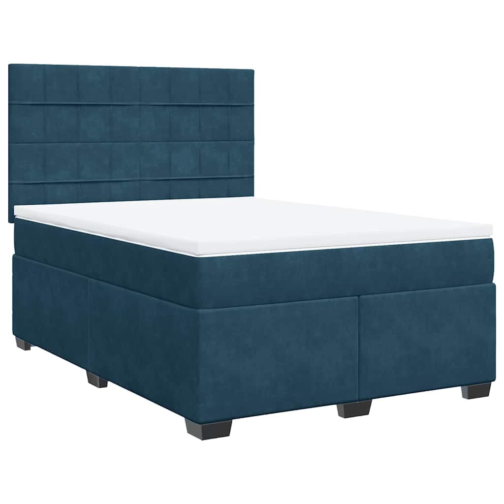 vidaXL Cama boxspring com colchão 140x190 cm veludo azul