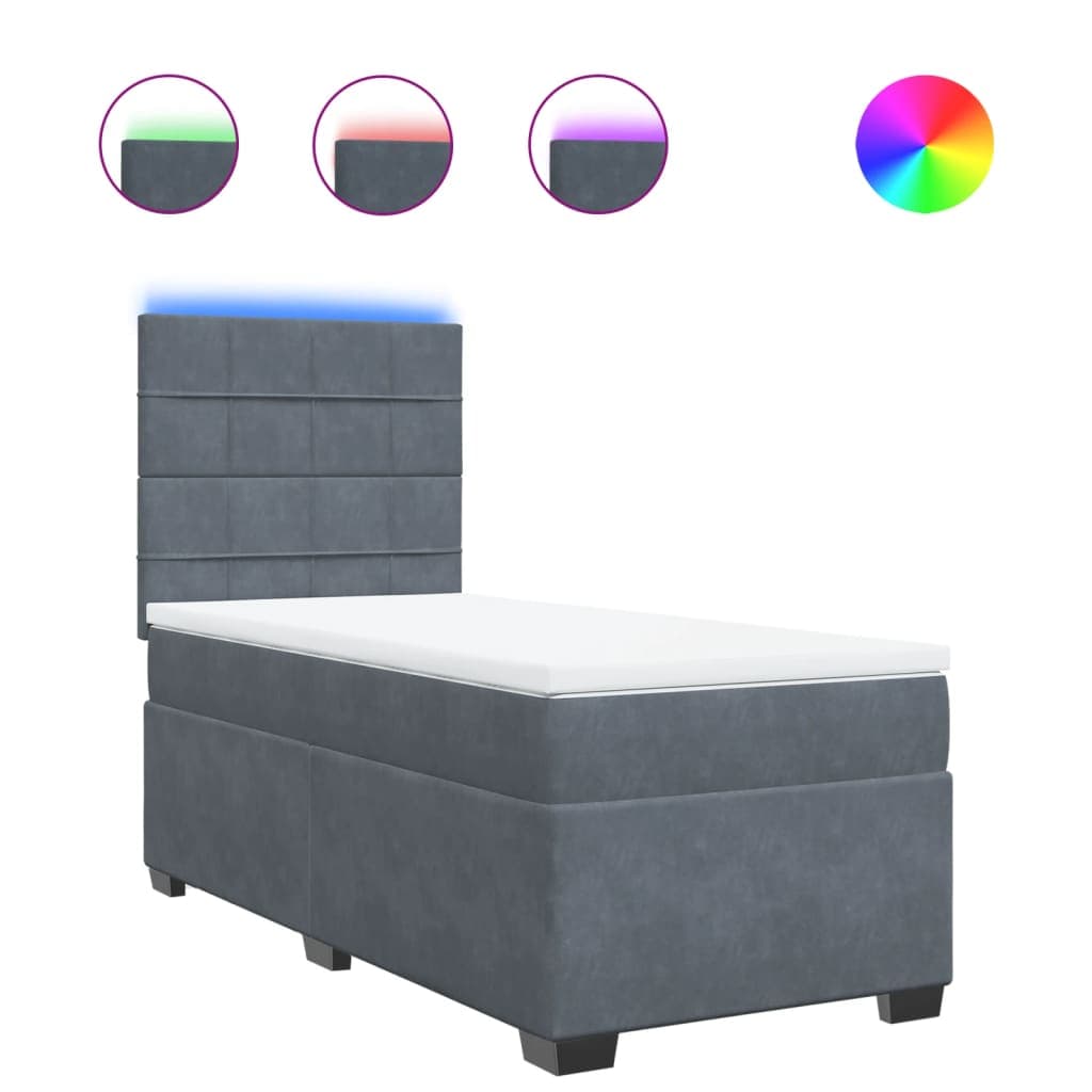 vidaXL Cama com molas/colchão 90x190 cm veludo cinza-escuro