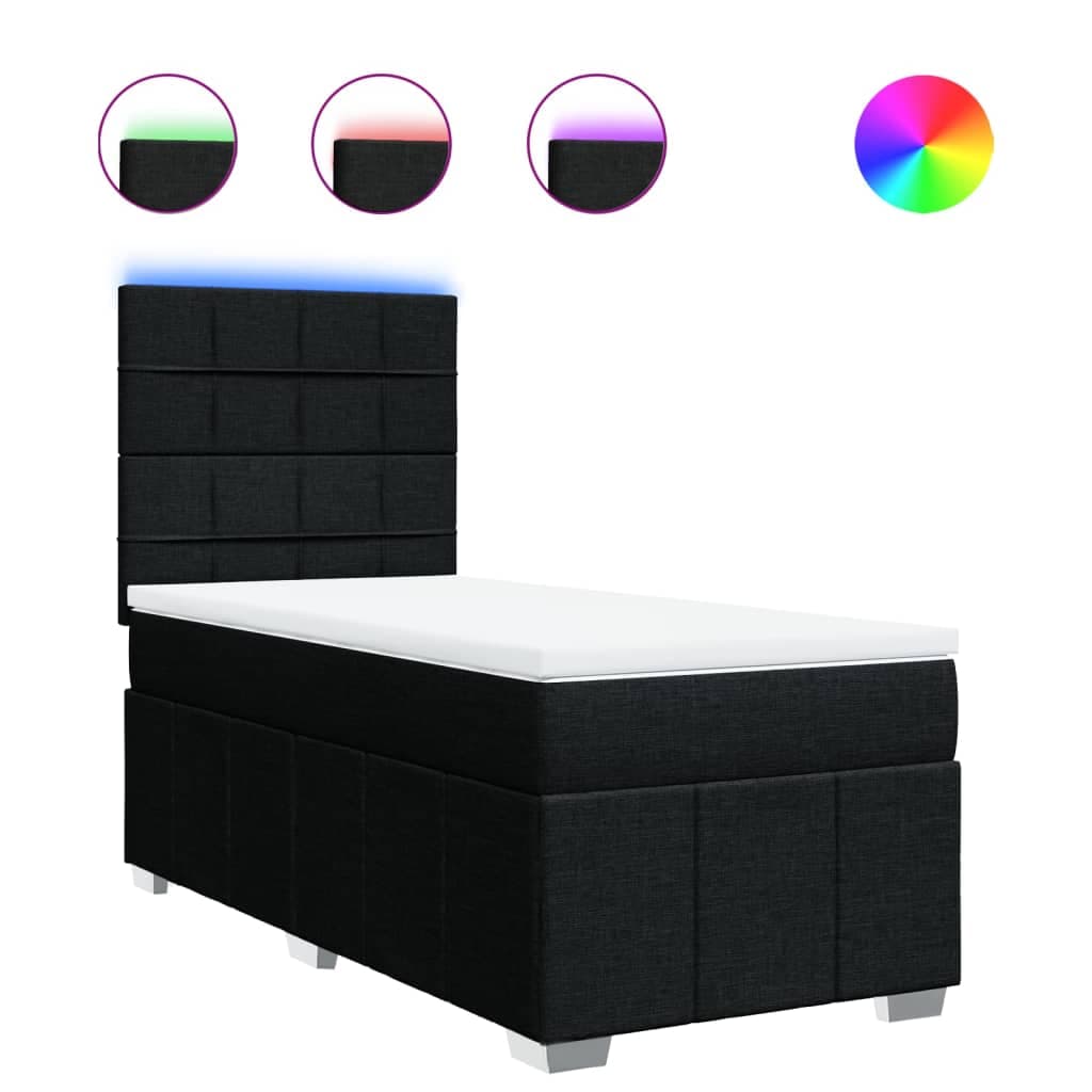 vidaXL Cama com molas/colchão 90x190 cm tecido preto