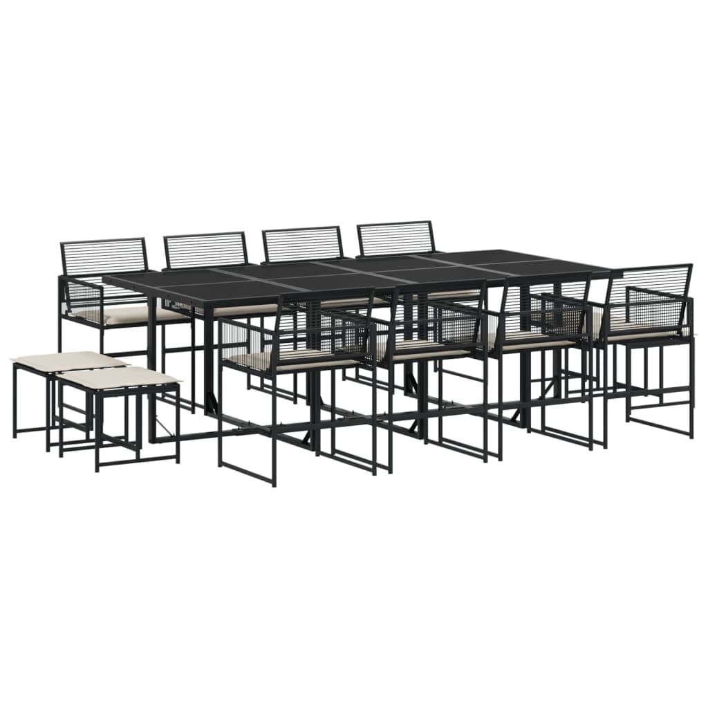 vidaXL 13 pcs conjunto de jantar p/jardim com almofadões vime PE preto