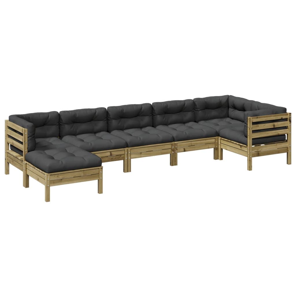 vidaXL 7 Peças Conjunto Sofás de Jardim com Almofadões Pinho Impregnado - 1644960850