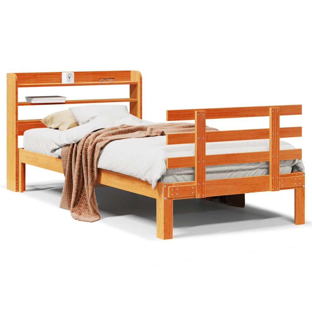 vidaXL Estrutura Cama com Cabeceira 75x190 cm Pinho Maciço Castanho-mel - 836246636