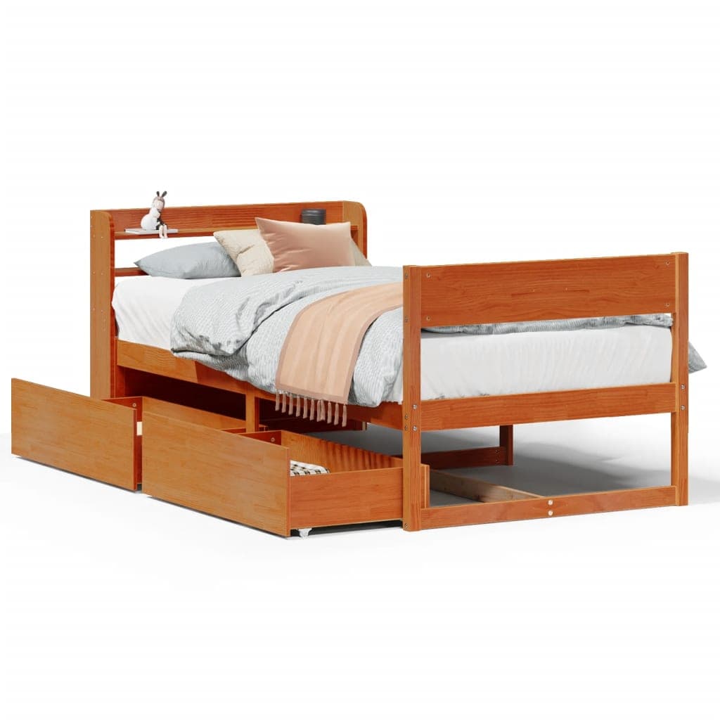 vidaXL Cama sem Colchão 100x200 cm Pinho Maciço Castanho-mel - 8721102983863