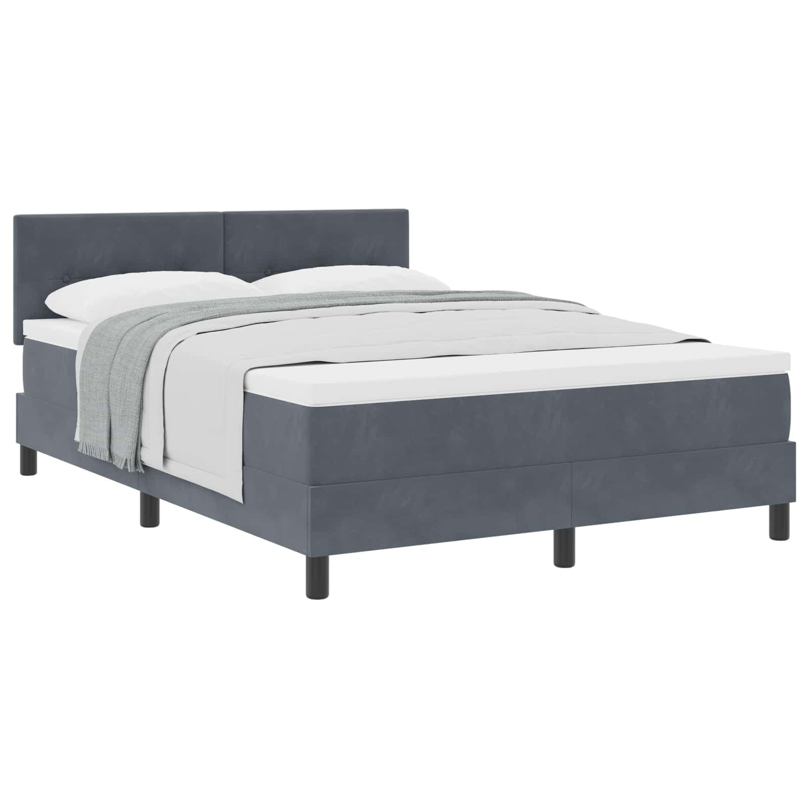 vidaXL Cama Box com Colchão Cinza Escuro 160x200 cm Veludo - 3209257195