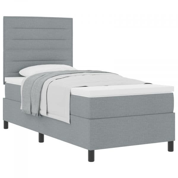 vidaXL Cama Box com Colchão Cinza Claro 100x200 cm Tecido - 3126991531