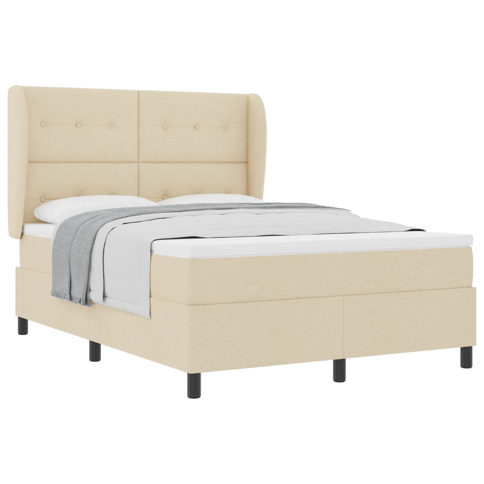 vidaXL Cama Box com colchão com cabeceira Creme 140 x 200 cm tecido