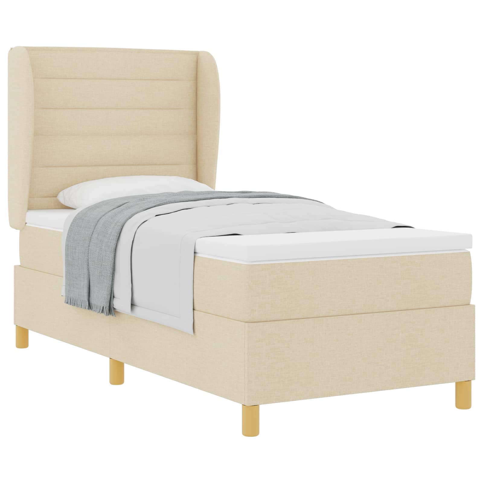 vidaXL Cama Box Spring com Colchão Creme 90x190 cm em Tecido - 3972009059