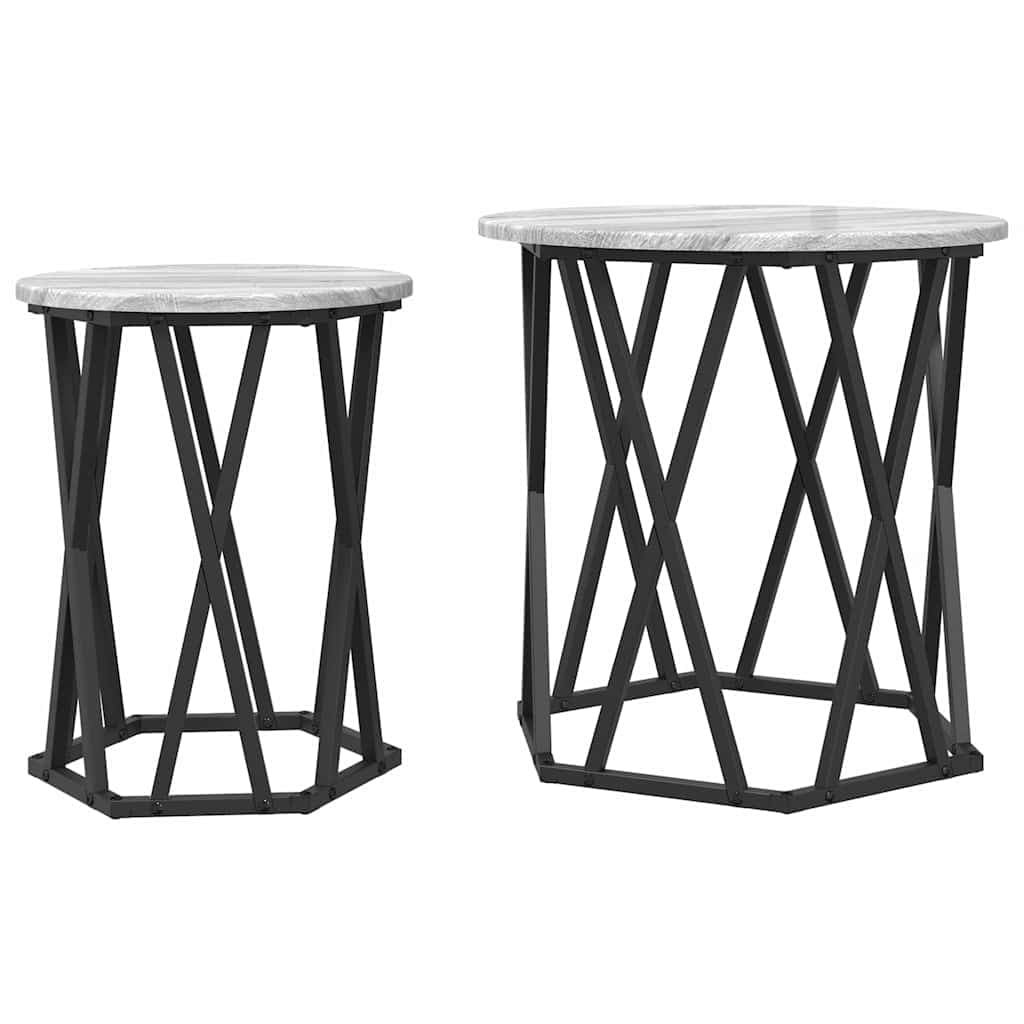 vidaXL Mesa de centro 2 pcs Cinza Sonoma Madeira de Engenharia e Aço