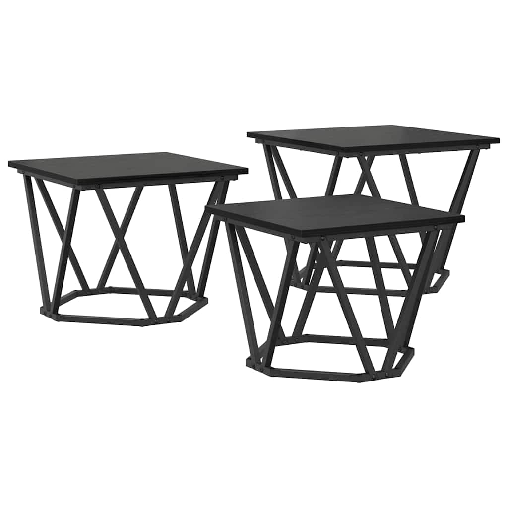 vidaXL Mesa de centro 3 pcs Carvalho Preto Madeira de Engenharia e Aço