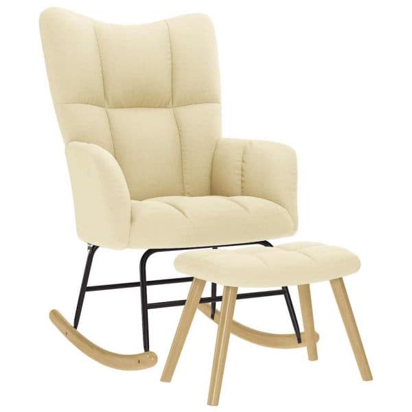vidaXL Cadeira de Baloiço com Apoio de Pés Tecido Cor Creme - 515644003