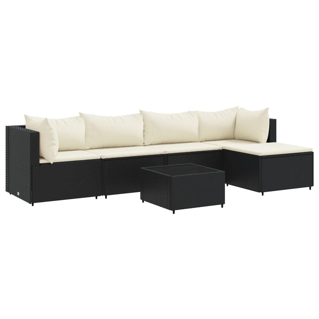 vidaXL 6 pcs conjunto lounge de jardim c/ almofadões vime PE preto