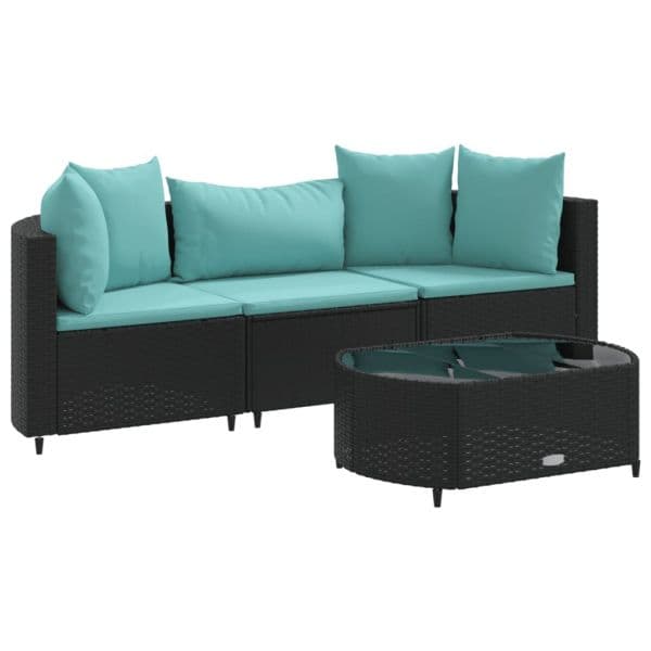 vidaXL 4 Peças Conjunto de Sofás para Jardim com Almofadões Vime Pe Preto - 1127616797