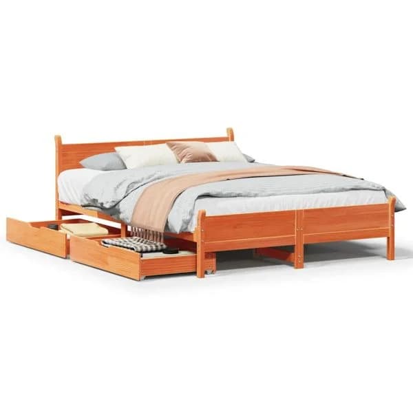 vidaXL Cama sem Colchão 120x190 cm Madeira Pinho Maciça Castanho-mel - 8721158409652