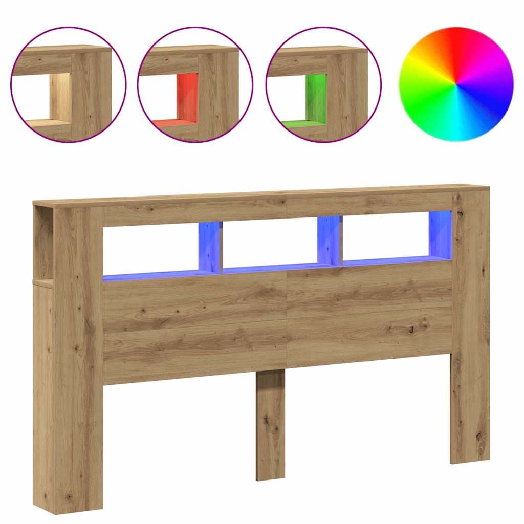 vidaXL Cabeceira com Luzes led Derivados de Madeira Carvalho Artisiano - 1188522627