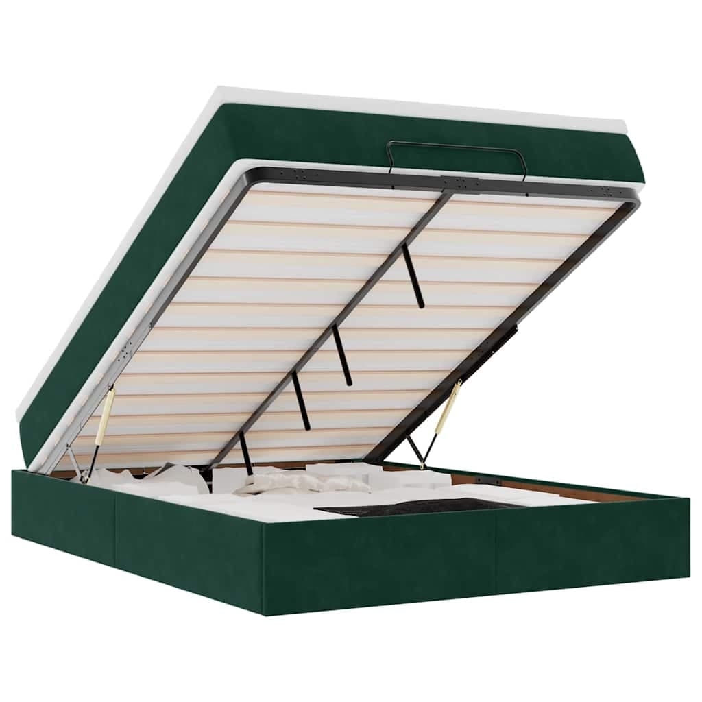 vidaXL Estrutura de cama otomana com colchão 140x190cm verde escuro