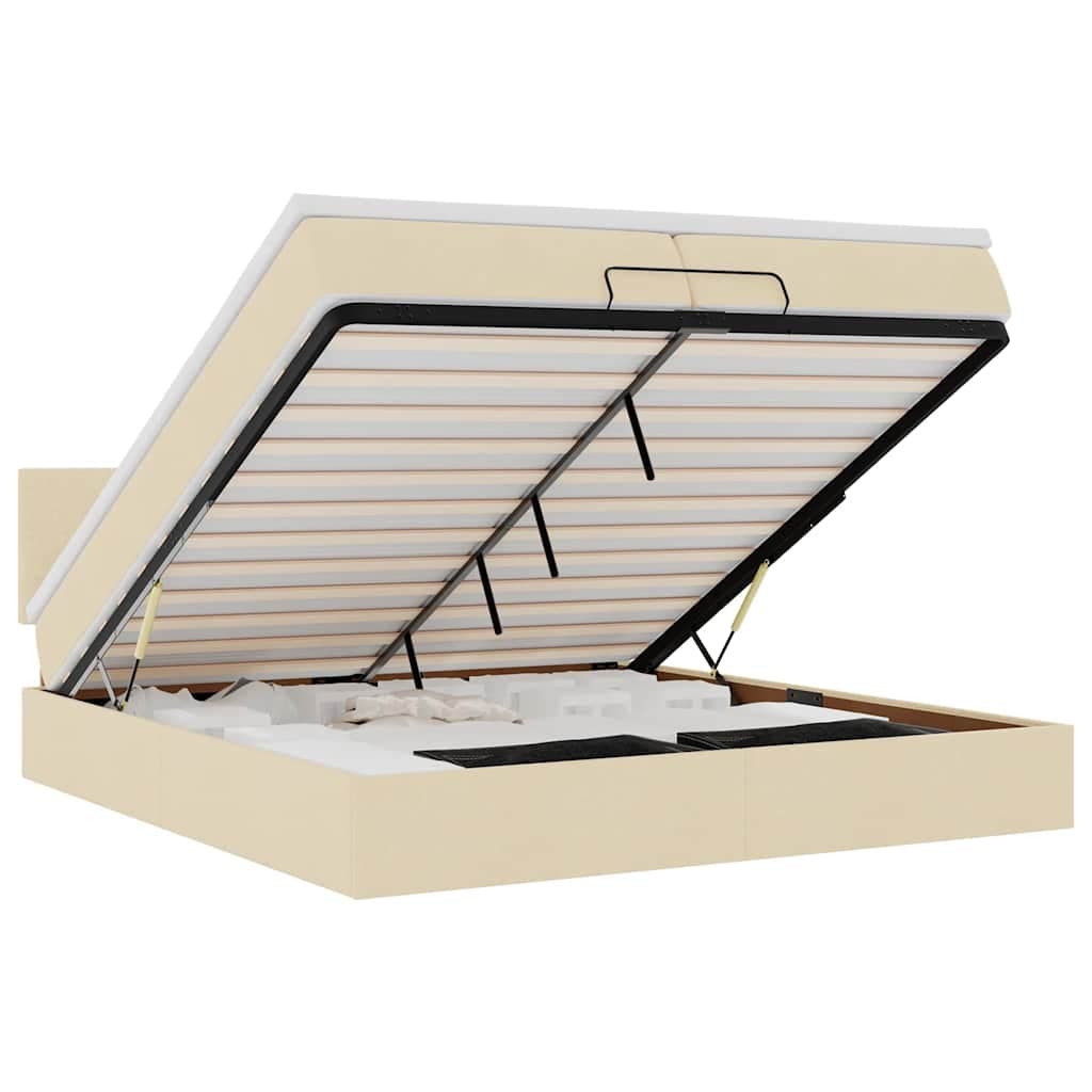 vidaXL Estrutura Cama Otomana com Colchão 200x200 cm Tecido Cor Creme - 3192235784