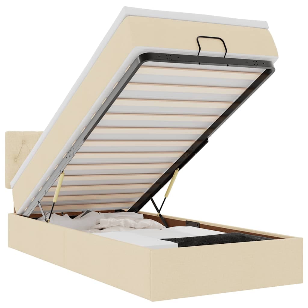 vidaXL Cama otomana com colchão 90x200 cm tecido creme