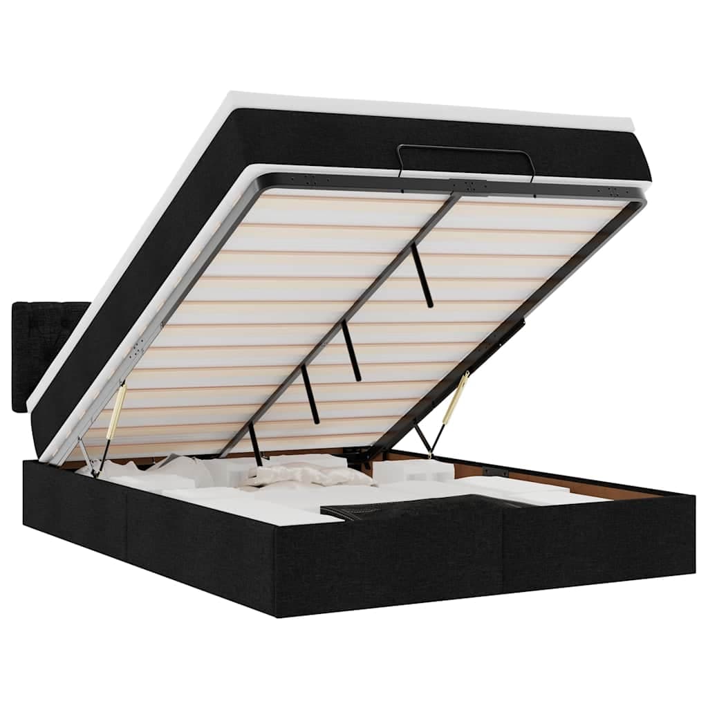 vidaXL Cama otomana com colchão 140x190 cm tecido preto