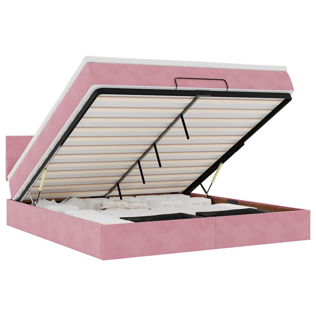 vidaXL Estrutura de cama otomana com colchão 180x200 cm veludo rosa