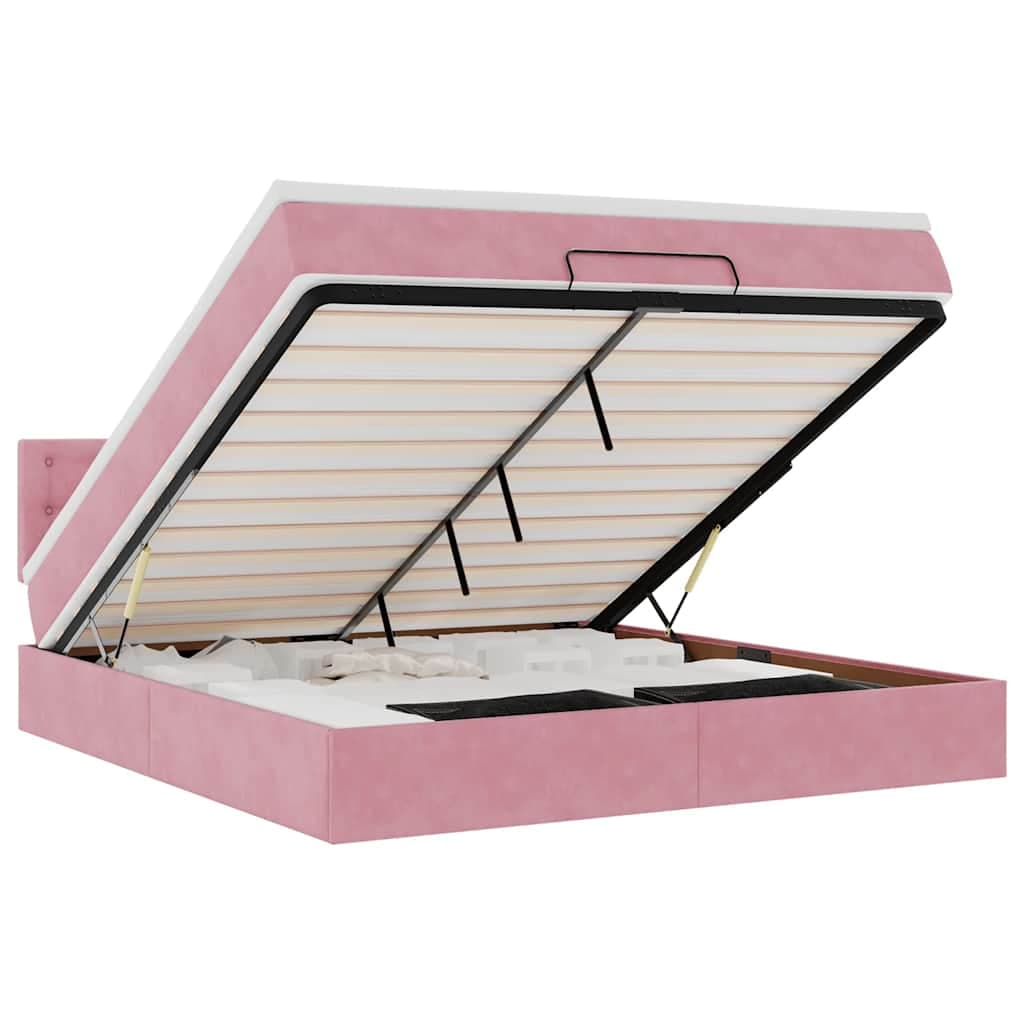 vidaXL Estrutura de Cama Otomana com Colchão 180x200 cm Veludo Rosa - 2047363743