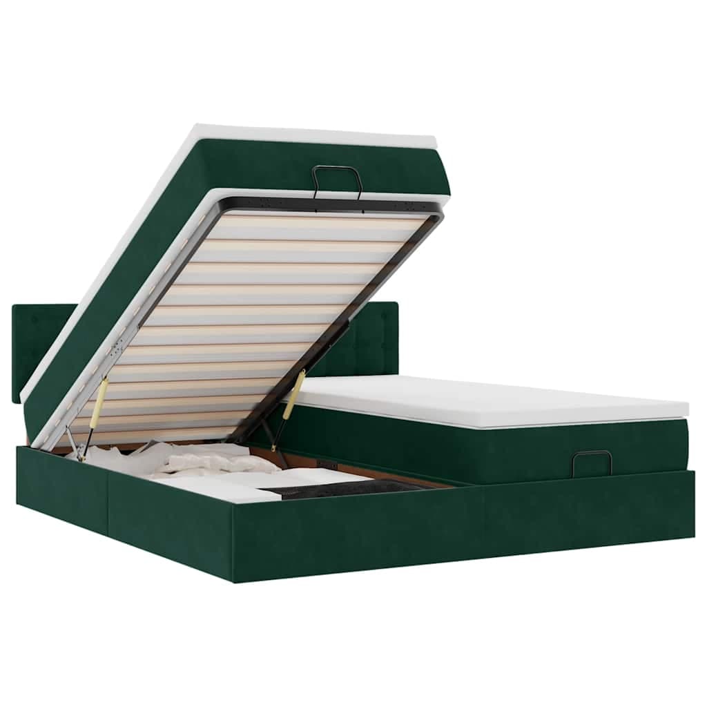 vidaXL Estrutura de cama otomana com colchão verde escuro veludo