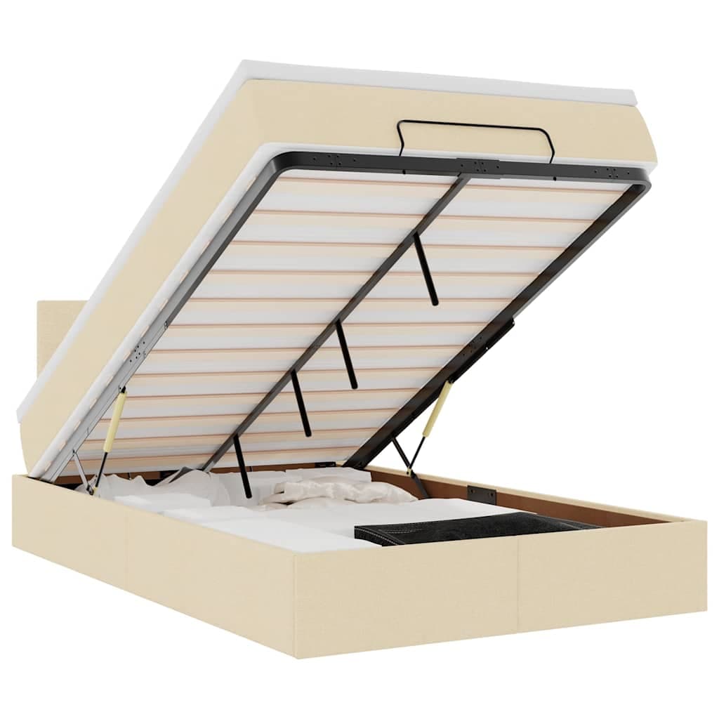 vidaXL Estrutura de Cama Otomana com Colchão 120x190 cm Tecido Creme - 3238834586