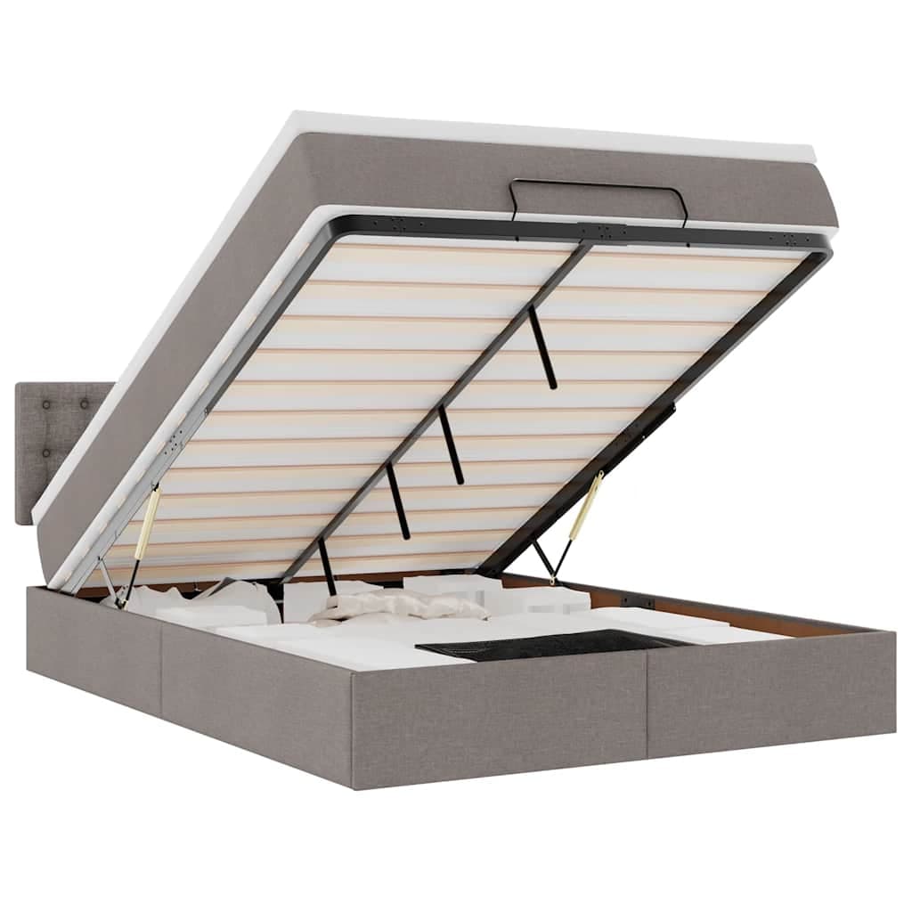vidaXL Cama Otomana com Colchão & Leds 140x200 cm Tecido Cinza - 2058932123