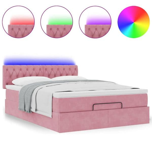 vidaXL Estrutura de Cama Otomana com Colchão 140x200 cm Veludo Rosa - 3738976816