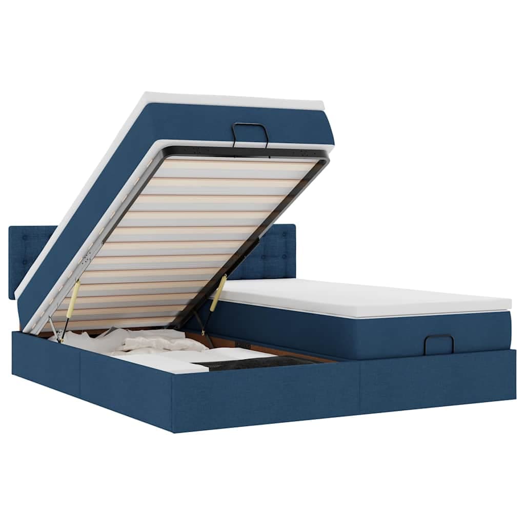 vidaXL Estrutura de cama otomana com colchões 180x200cm tecido azul