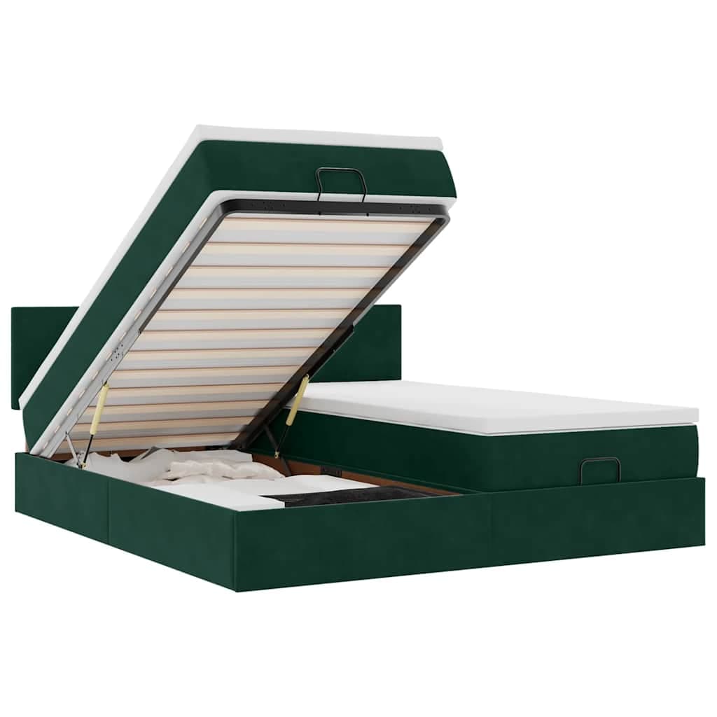 vidaXL Estrutura de cama otomana com colchão verde escuro veludo