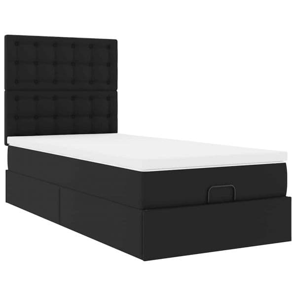 vidaXL Cama Otomana com Colchão 90x200 cm Couro Artificial Preto - 4069884958