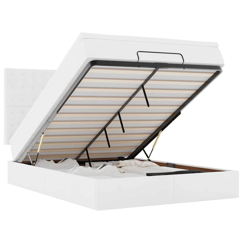 vidaXL Estrutura de Cama Otomana com Colchão Branco Couro Falso - 1682110409