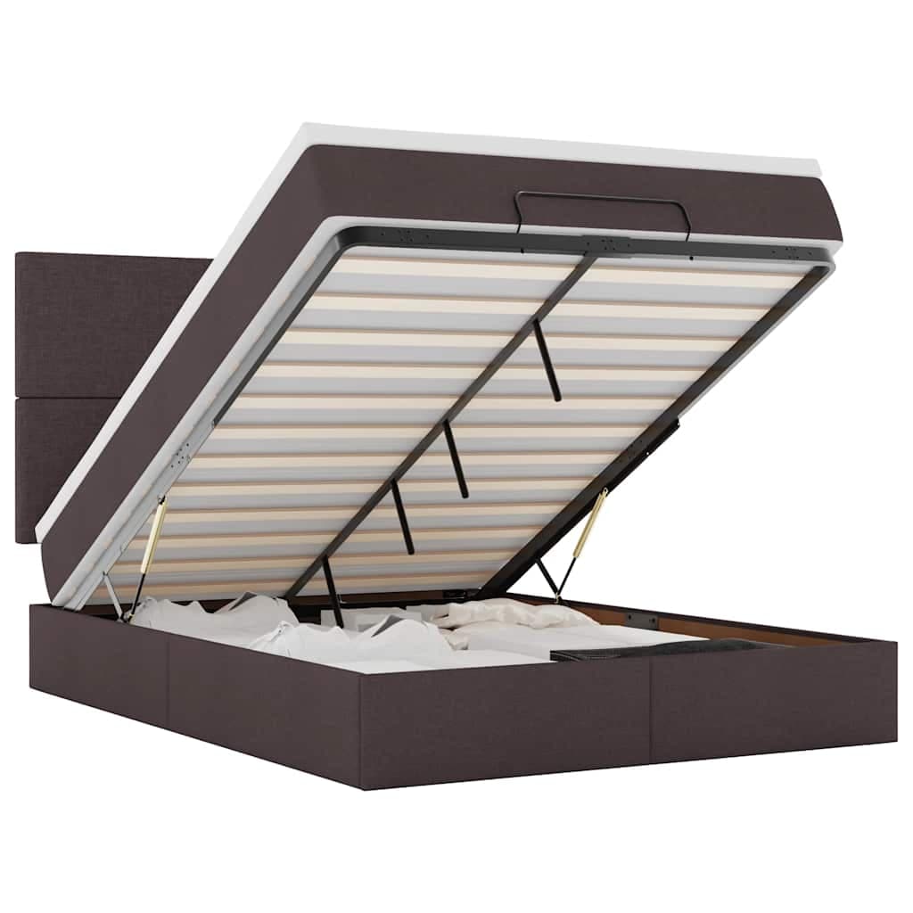 vidaXL Estrutura Cama Otomana Colchão 140x190cm Tecido Castanho Escuro - 2987012276